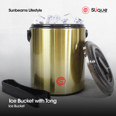 SLIQUE Premium Insulated Ice Bucket w/ Tong Stainless Steel 1600ml Amazing Gift Idea For Any Occasion! (Gold)