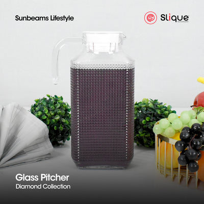 SLIQUE Premium Glass Pitcher w/ Black Lid 1800ml, Diamond Collection Amazing Gift Idea For Any Occasion!