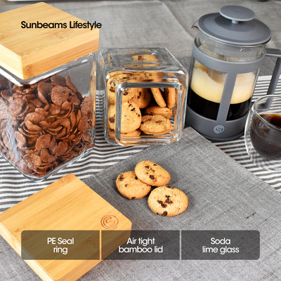 SLIQUE Premium Glass Jar w/ Bamboo Lid Airtight Set of 2 Storage Essentials Amazing Gift Idea For Any Occasion! 2000ml