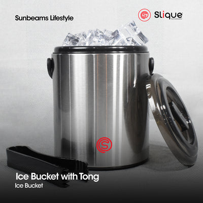 SLIQUE Premium Insulated Ice Bucket w/ Tong Stainless Steel 1600ml Amazing Gift Idea For Any Occasion! (Silver)