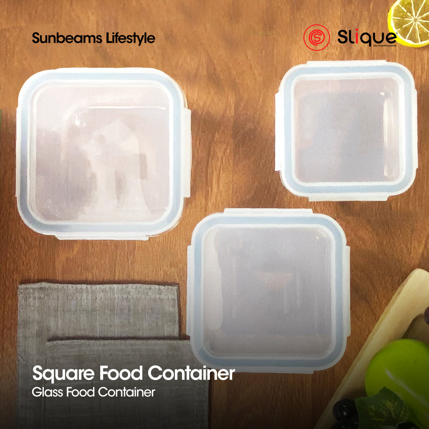 SLIQUE Borosilicate Square Glass Food Container 700ml