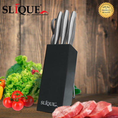 SLIQUE Premium 18/8 Stainless Steel Kitchen Knife Block w/ Scissors Set of 7 Amazing Gift Idea For Any Occasion!
