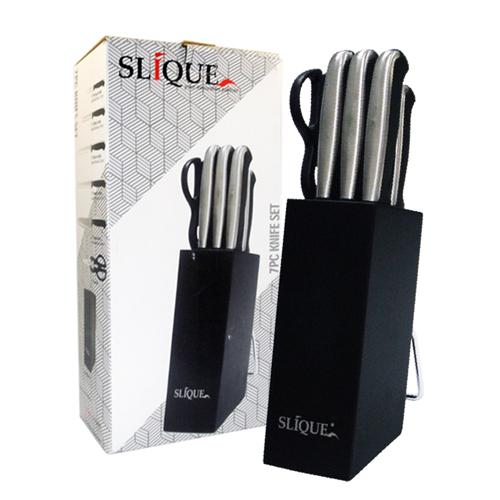 SLIQUE Premium Stainless Steel Kitchen Knife Block w/ Scissors TPR Anti-Slip Handle Set of 7 Amazing Gift Idea For Any Occasion!