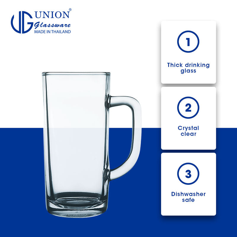 UNION GLASS Thailand Premium Clear Glass Beer Mug Beer Lovers 400ml Set of 6 Amazing Gift Idea For Any Occasion!