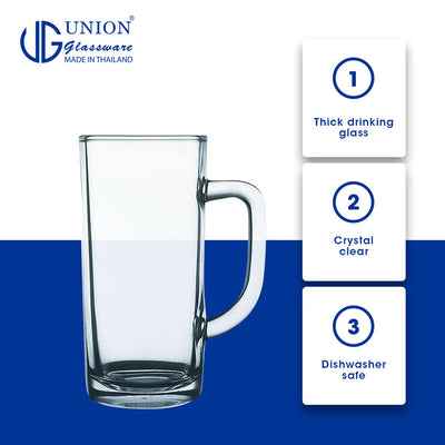 UNION GLASS Thailand Premium Clear Glass Beer Mug Beer Lovers 400ml Set of 6 Amazing Gift Idea For Any Occasion!