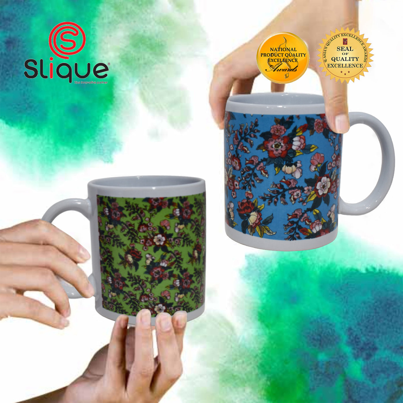 SLIQUE Premium Ceramic Mug Limited Edition Design 300ml Set of 2 Amazing Gift Idea For Any Occasion! (Floral)