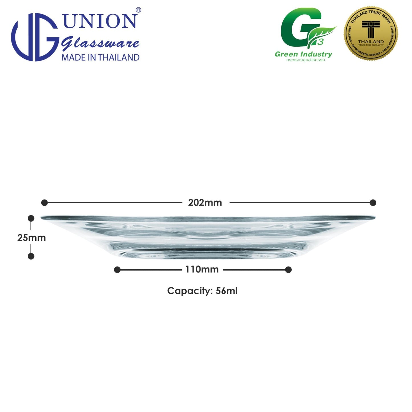 UNION GLASS Thailand Premium Clear Glass Saucer 355ml Set of 6