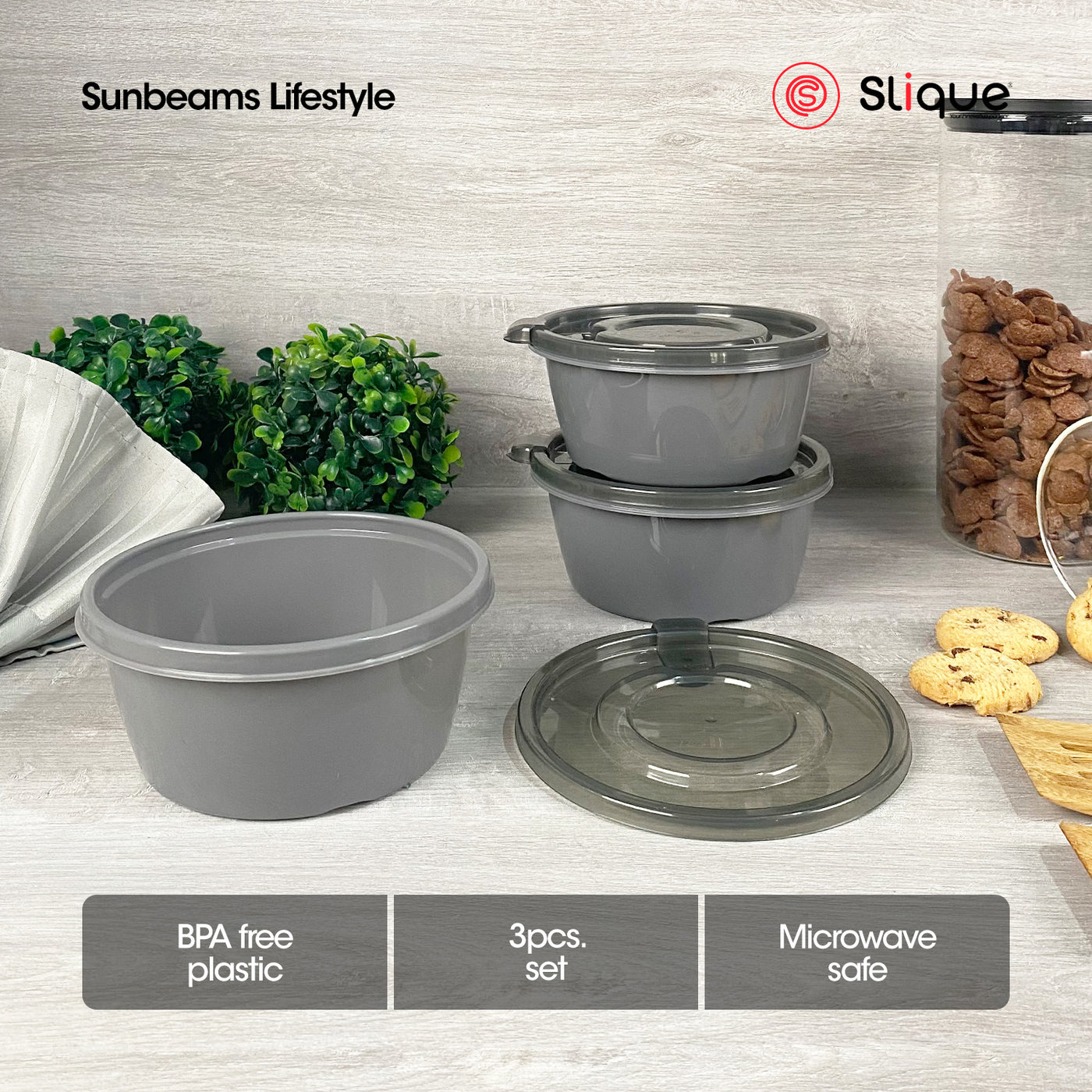 SLIQUE Premium Round Food Crisper w/ Air Vent on Lid 600ml Set of 3