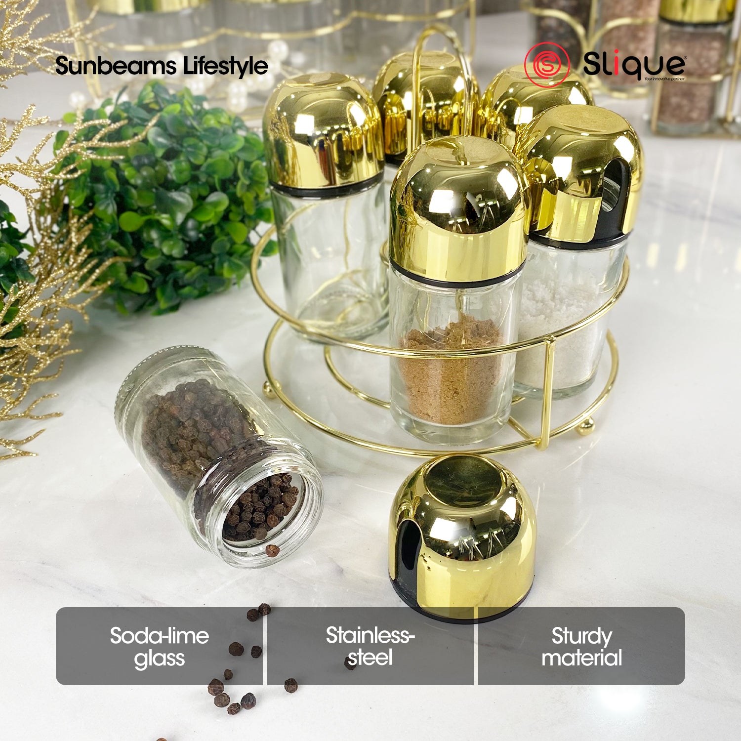SIGNATURE by Slique Premium Kitchen Rack Metal Trivet | Napkin Holder | Fruit Basket | Utensil Holder | Tissue Roll Holder | Mug Rack | Pastry Stand - Gold Electroplate