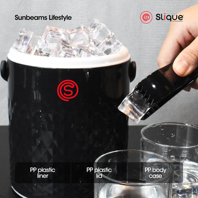 SLIQUE Premium Insulated Ice Bucket w/ Tong  1600ml 1.6L  Amazing Gift Idea For Any Occasion! (Black)