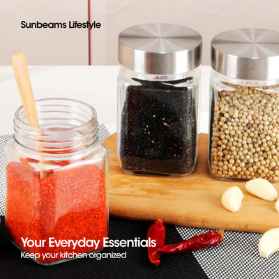 SLIQUE Premium Glass Jar w/ Stainless Steel Lid Airtight 300ml|0.3L Set of 3  Storage Essentials Amazing Gift Idea For Any Occasion!