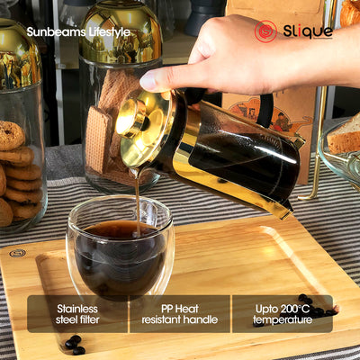 SLIQUE Premium Copper French Coffee Press 300ml | 0.3L Coffee Lovers (Gold)