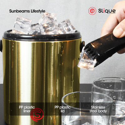 SLIQUE Premium Insulated Ice Bucket w/ Tong Stainless Steel 1600ml Amazing Gift Idea For Any Occasion! (Gold)