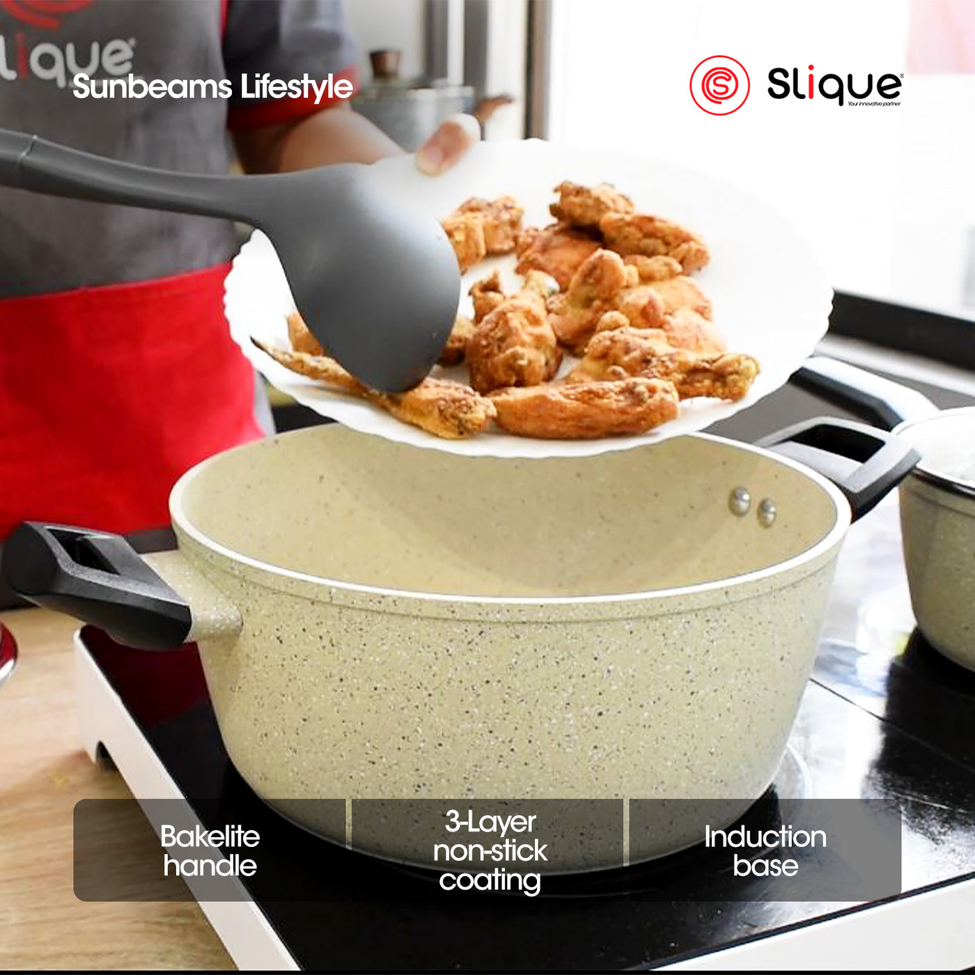 SLIQUE Forged Dutch Oven 20/22cm Premium Multi Layer Non-Stick Marble Coating Induction Base