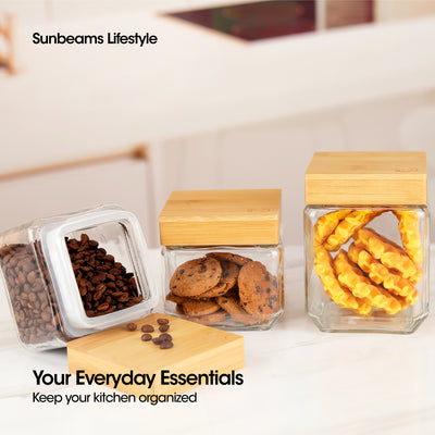 SLIQUE Premium Glass Jar w/ Bamboo Lid Airtight Set of 2 Storage Essentials Amazing Gift Idea For Any Occasion! 2000ml