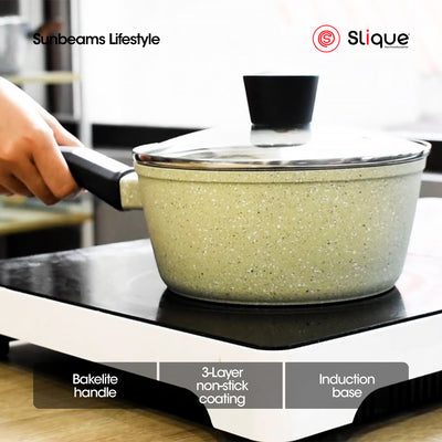 SLIQUE Forged Sauce Pan 16/18cm Premium Multi Layer Non-Stick Marble Coating Induction Base