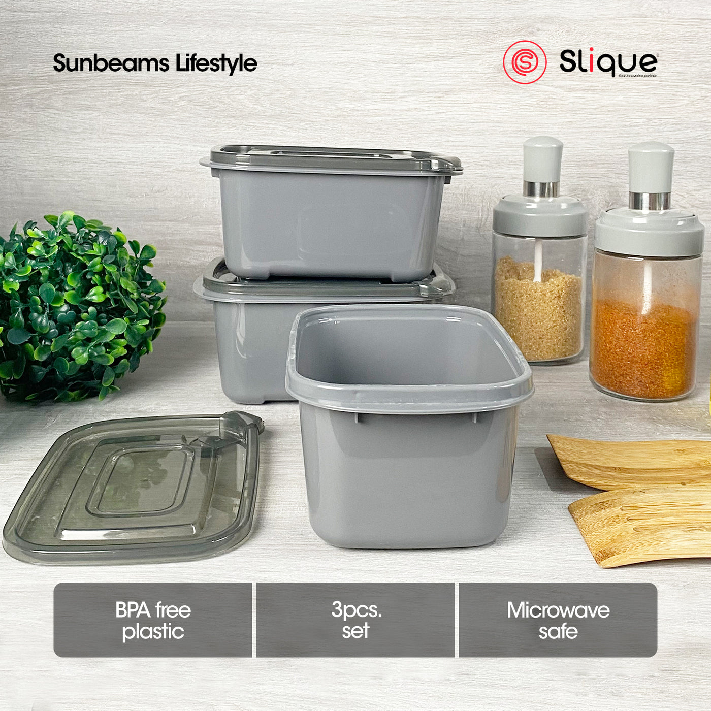 SLIQUE Premium Rectangular Food Crisper w/ Air Vent on Lid 800ml Set of 3 Storage Essentials Amazing Gift Idea For Any Occasion!