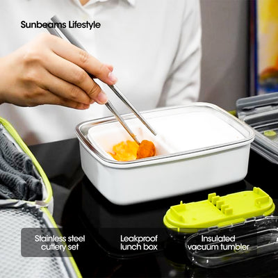 SLIQUE Premium Lunch Box Insulated Water Proof Thermal Bag w/ Detachable Shoulder Strap Set of 5 White