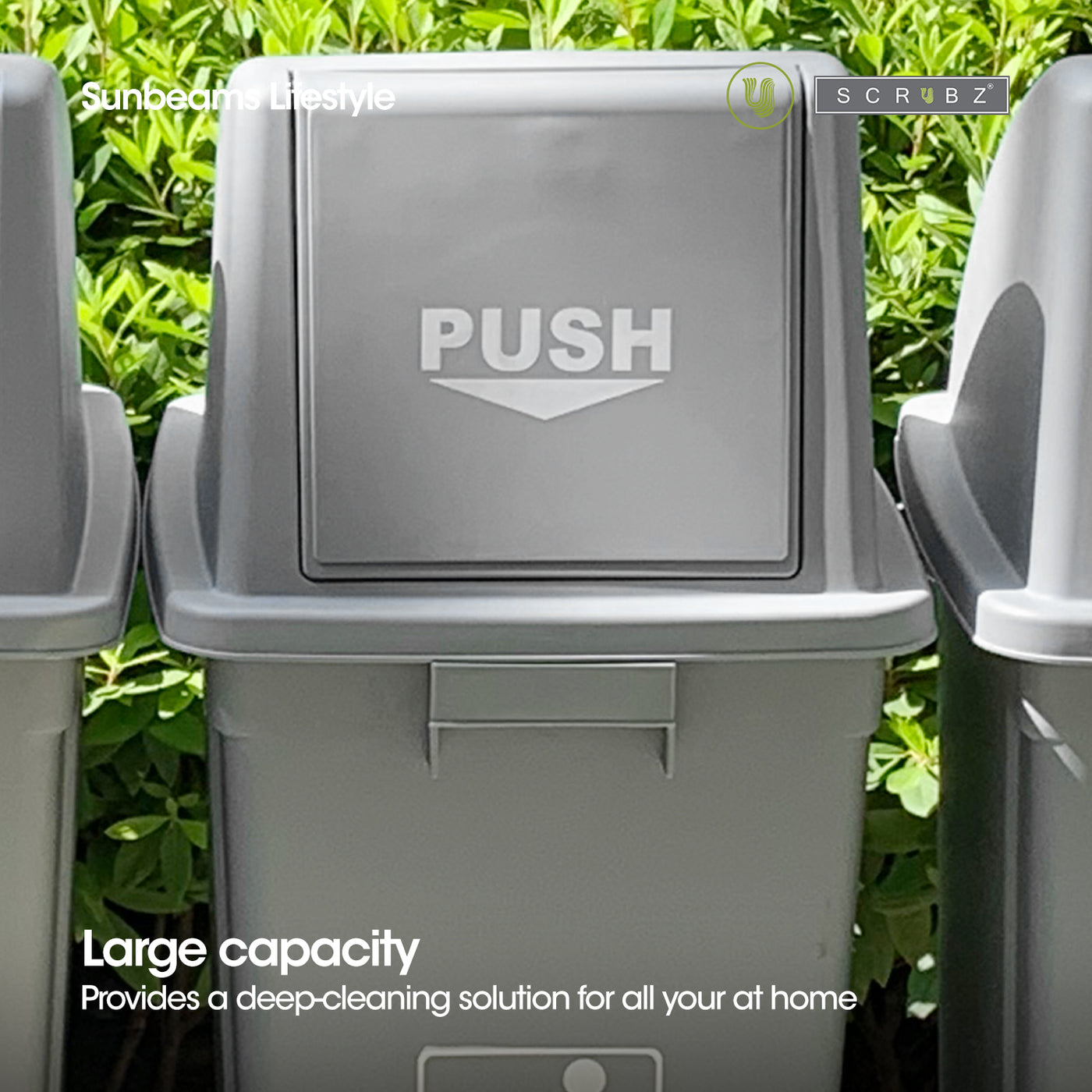 SCRUBZ Trash Bin Swing Top Open PP Plastic 60L | 46 x 32 x 81 cm Amazing Gift Idea For Any Occasion!