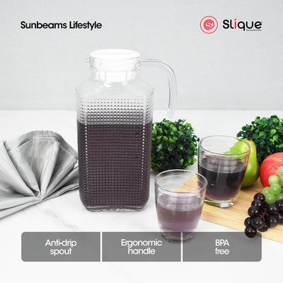 SLIQUE Premium Glass Pitcher w/ Black Lid 1800ml, Diamond Collection Amazing Gift Idea For Any Occasion!