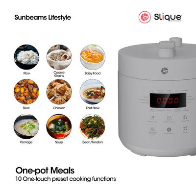 SLIQUE Electric Pressure Cooker 1.1 L | 24.5 x 23.8 x 25 cm Perfect for Home and Kitchen Dining