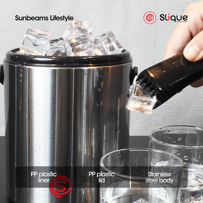 SLIQUE Premium Insulated Ice Bucket w/ Tong 2200ml (Silver)