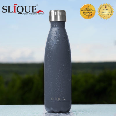 SLIQUE Stainless Steel Matte Finish Insulated Water Bottle 500ml Modern Italian Design Amazing Gift Idea For Any Occasion! (Grey)