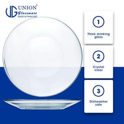 UNION GLASS Thailand Premium Clear Glass Plate 705ml | 14.5oz | 9" Set of 6 Amazing Gift Idea For Any Occasion!