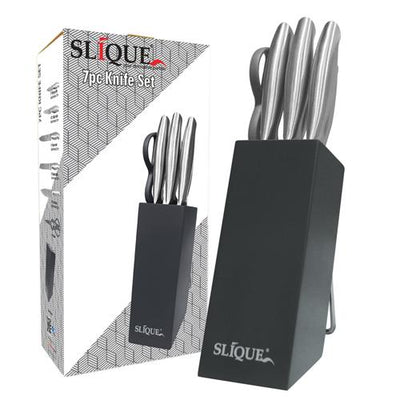 SLIQUE Premium 18/8 Stainless Steel Kitchen Knife Block w/ Scissors Set of 7 Amazing Gift Idea For Any Occasion!