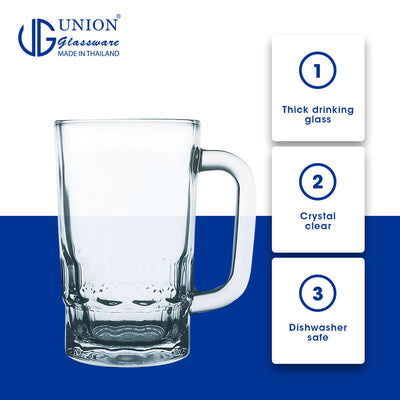 UNION GLASS Thailand Premium Clear Glass Beer Mug Beer Lovers 385ml Set of 6 Amazing Gift Idea For Any Occasion!