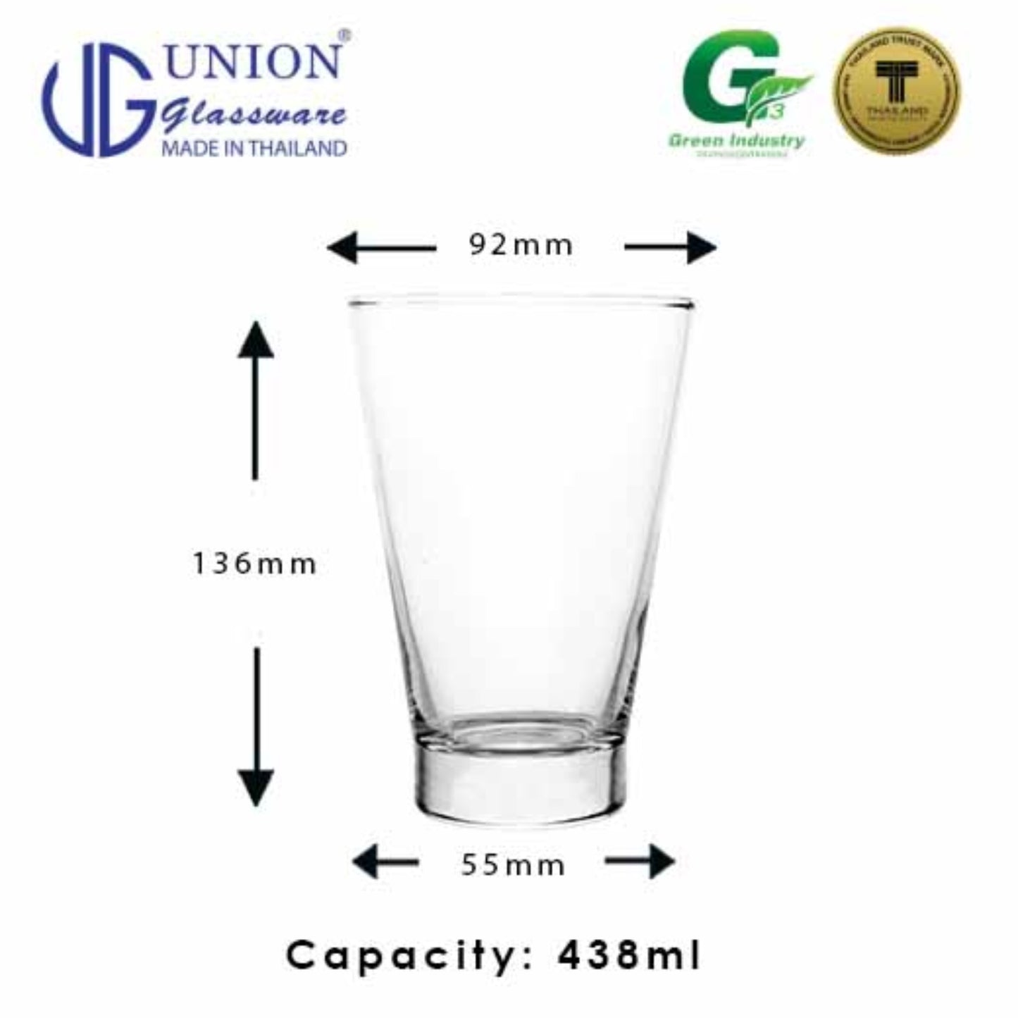 UNION GLASS Thailand Premium Clear Glass Highball Glass 138 ml | 15 oz Set of 6