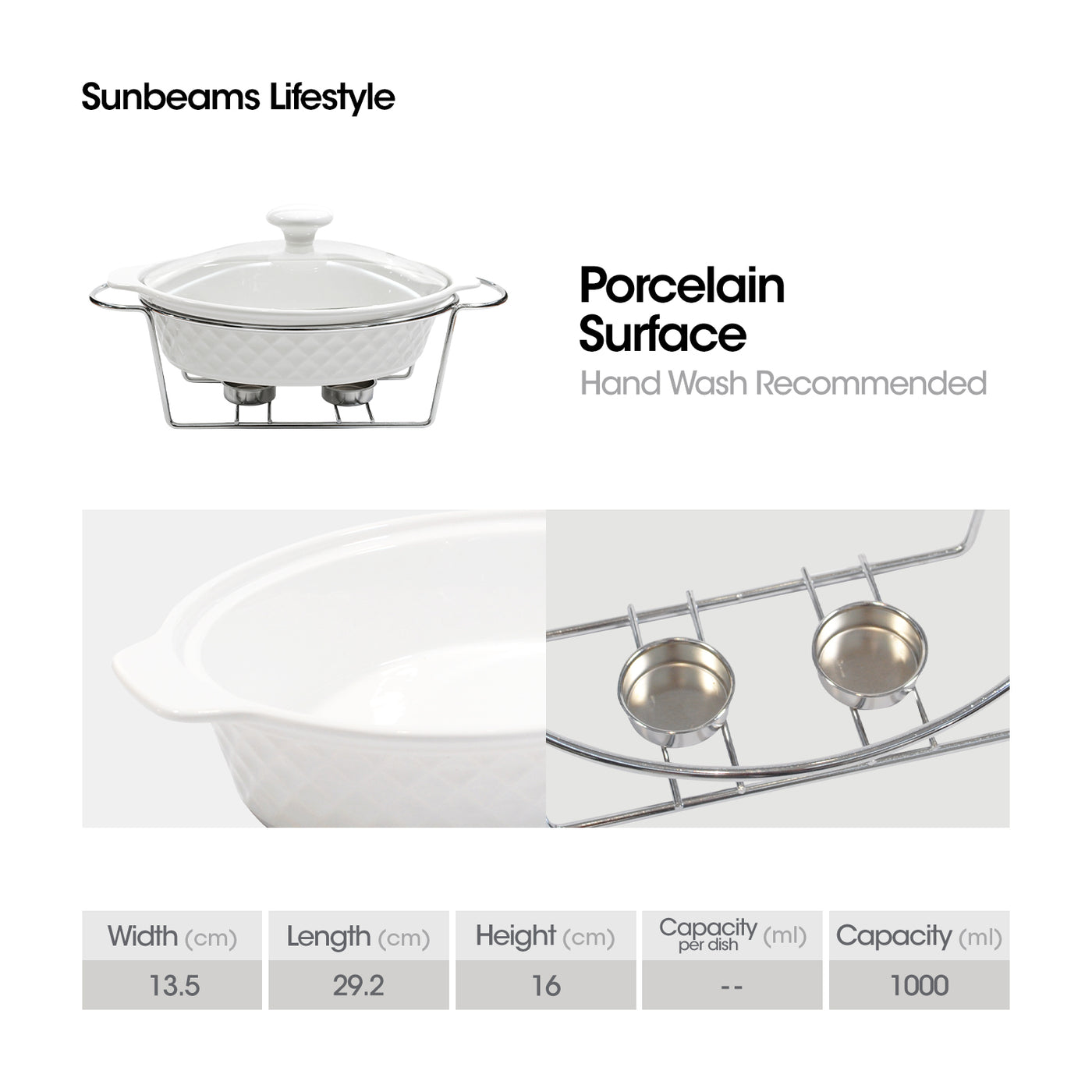 SLIQUE Premium Ceramic Oval Casserole Dish with Silver Plated Tealight Candle Holder 1000ml Amazing Gift Idea for any Occasion!