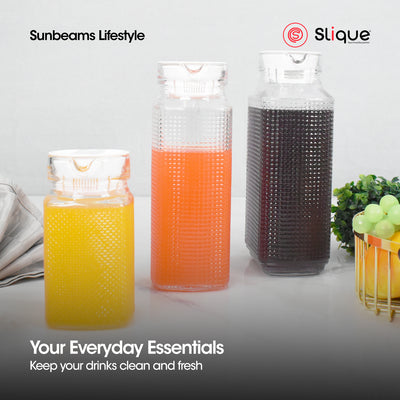 SLIQUE Premium Glass Pitcher w/ Black Lid 1800ml, Diamond Collection Amazing Gift Idea For Any Occasion!