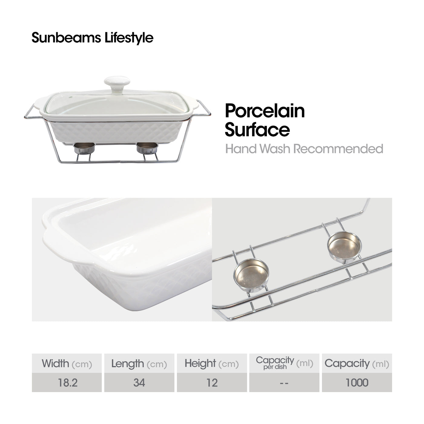 SLIQUE Premium Ceramic Rectangular Casserole Dish with Silver Plated Metal Tealight Candle Holder 1000ml Amazing Gift Idea For Any Occasion!