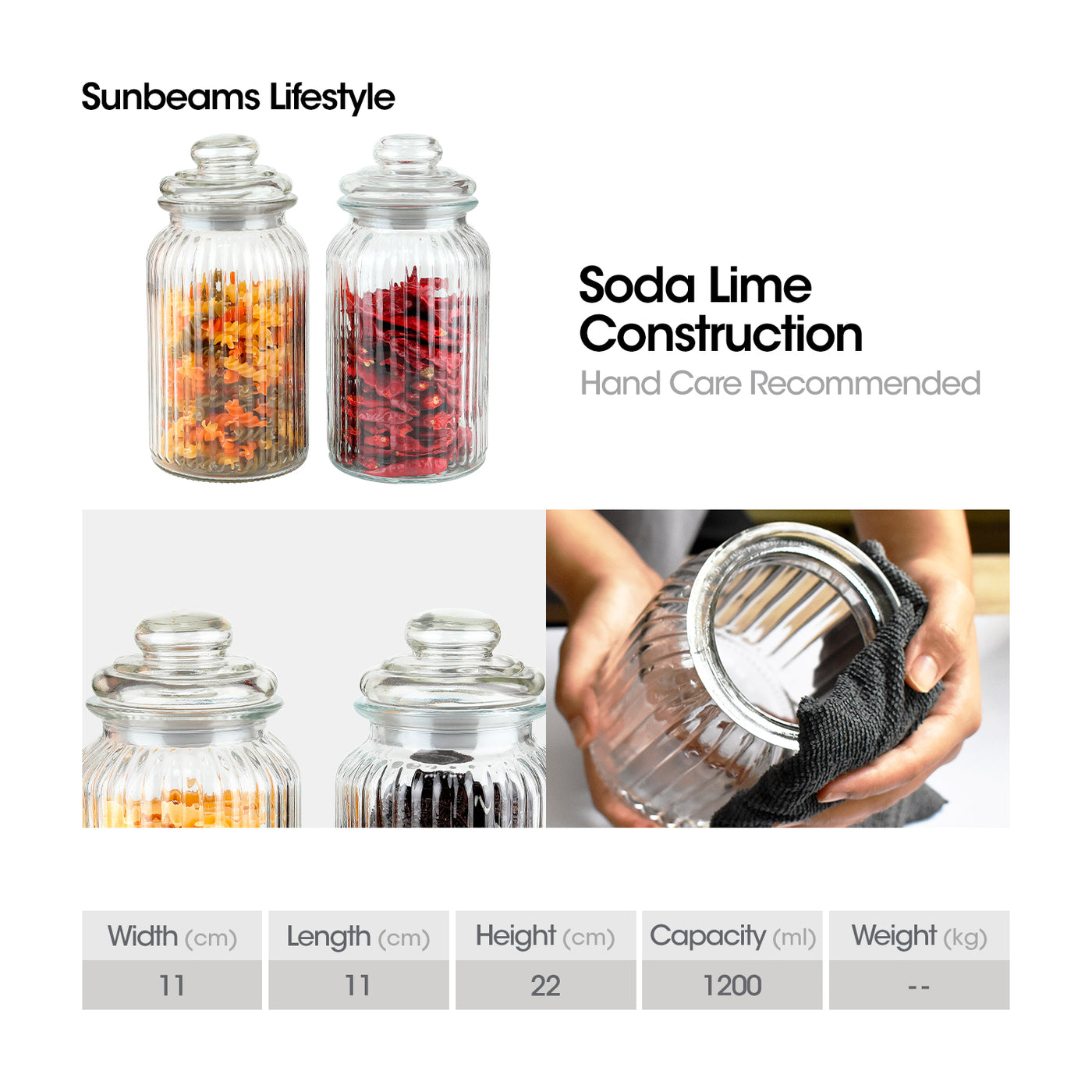 SLIQUE Premium Glass Jar w/ Glass Lid Airtight 1200ml|1.2L Set of 2 Storage Essentials Amazing Gift Idea For Any Occasion!
