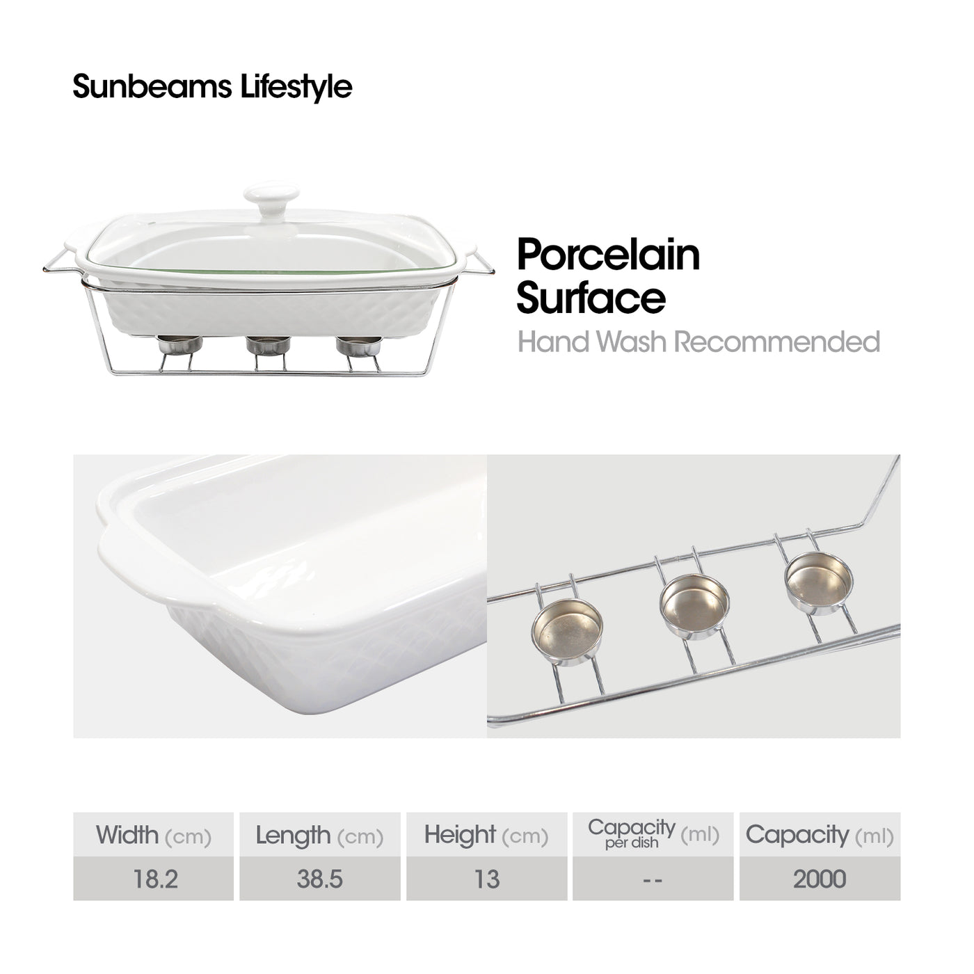 SLIQUE Premium Ceramic Rectangular Casserole Dish with Silver Plated Metal Tealight Candle Holder 2000ml Amazing Gift Idea For Any Occasion!