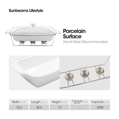 SLIQUE Premium Ceramic Rectangular Casserole Dish with Silver Plated Metal Tealight Candle Holder 2000ml Amazing Gift Idea For Any Occasion!