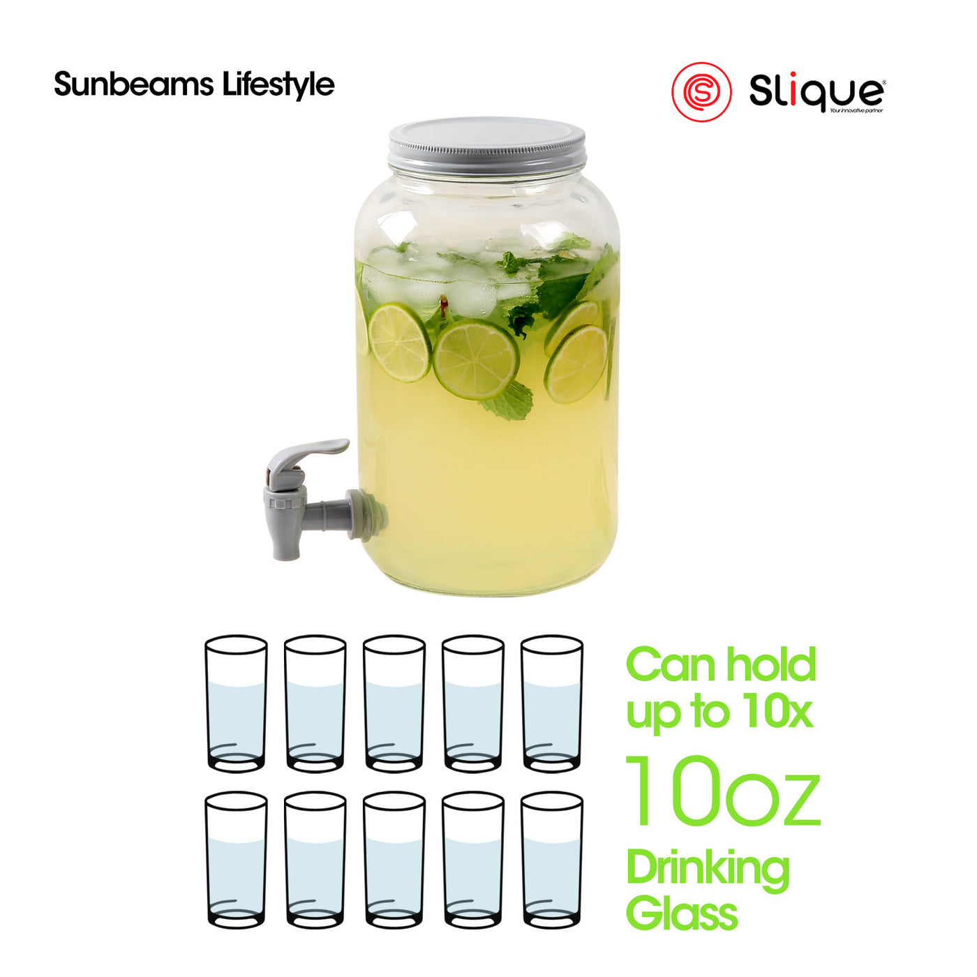 SLIQUE Glass Dispenser 3L Soda lime Metal Dual Rack