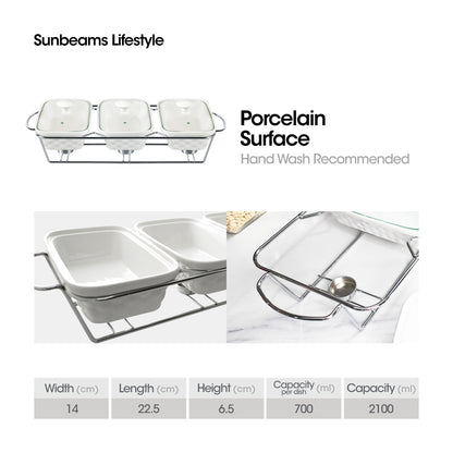 SLIQUE Premium Ceramic Rectangle Casserole Dish with Silver Plated Tealight Candle Holder 700ml