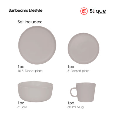 Slique Dinnerware [Set of 4] Glazed Stoneware High Quality, Ceramic Surface, Chip resistant, Element Collection
