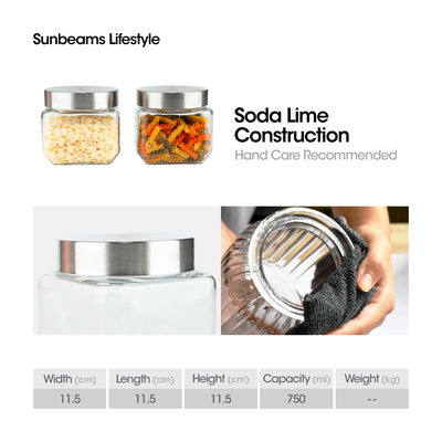 SLIQUE Premium Glass Jar w/ Stainless Steel Lid Airtight Set of 2 Storage Essentials Amazing Gift Idea For Any Occasion! 750ml