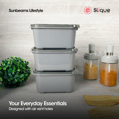 SLIQUE Premium Rectangular Food Crisper w/ Air Vent on Lid 800ml Set of 3 Storage Essentials Amazing Gift Idea For Any Occasion!