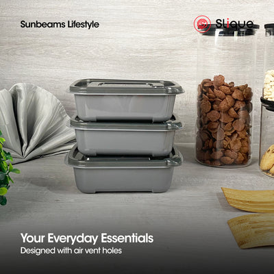 SLIQUE Premium Rectangular Food Crisper w/ Air Vent on Lid Set of 3 500ml Storage Essentials Amazing Gift Idea For Any Occasion!
