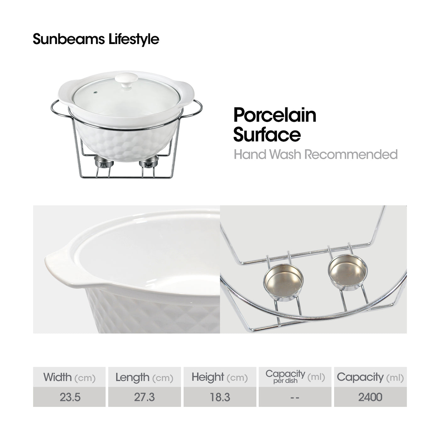 SLIQUE Premium Ceramic Round Casserole Dish with Silver Plated Tealight Candle Holder 2600ml Amazing Gift Idea For Any Occasion!