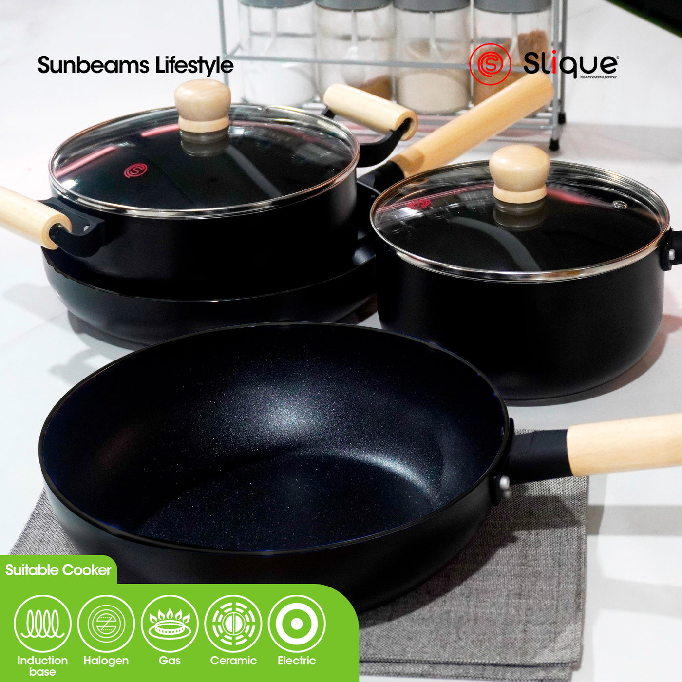 Slique Fry Pan 20/22/24/26/28cm Stainless Steel Multi Layer Non-Stick