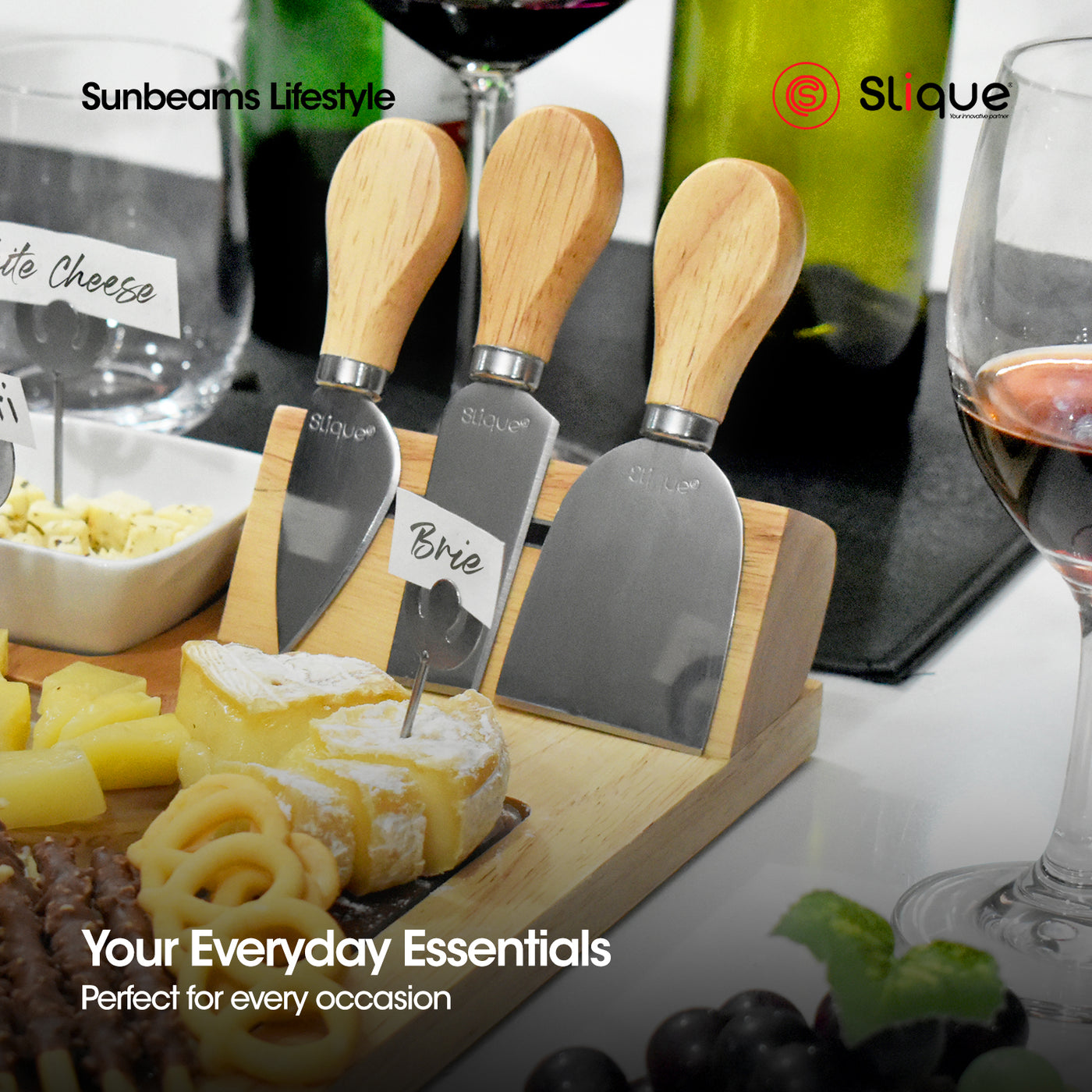 SLIQUE Premium Bamboo Cheese Board and Stainless Steel Cutlery Set Set of 10 Amazing Gift Idea For Any Occasion!