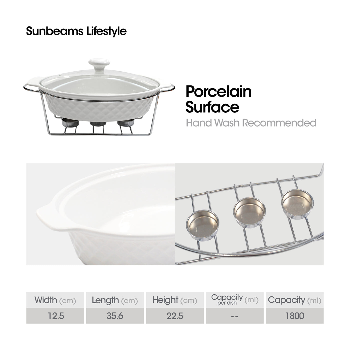 SLIQUE Premium Ceramic Oval Casserole Dish with Silver Plated Tealight Candle Holder 1800ml Amazing Gift Idea For Any Occasion!