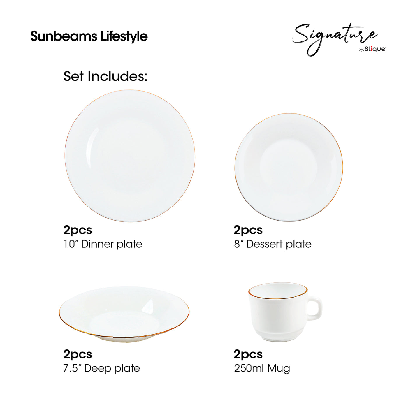 Signature by SLIQUE Opal Dinnerware sets | dinner plate | dessert plate | deep plate | dinner bowl - Extra Strong | Chip resistant | Outsanding whiteness