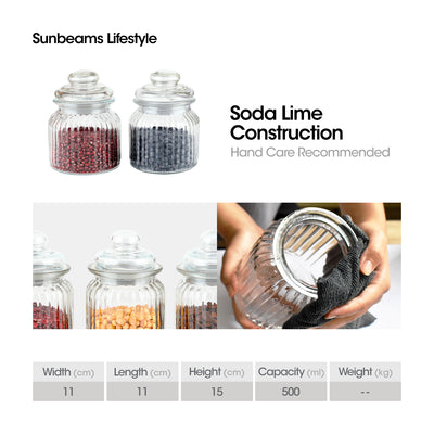 SLIQUE Premium Glass Jar w/ Glass Lid Airtight  500ml Set of 2 Storage Essentials Amazing Gift Idea For Any Occasion!