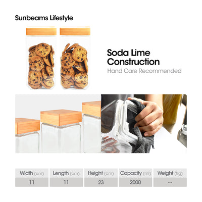 SLIQUE Premium Glass Jar w/ Bamboo Lid Airtight Set of 2 Storage Essentials Amazing Gift Idea For Any Occasion! 2000ml